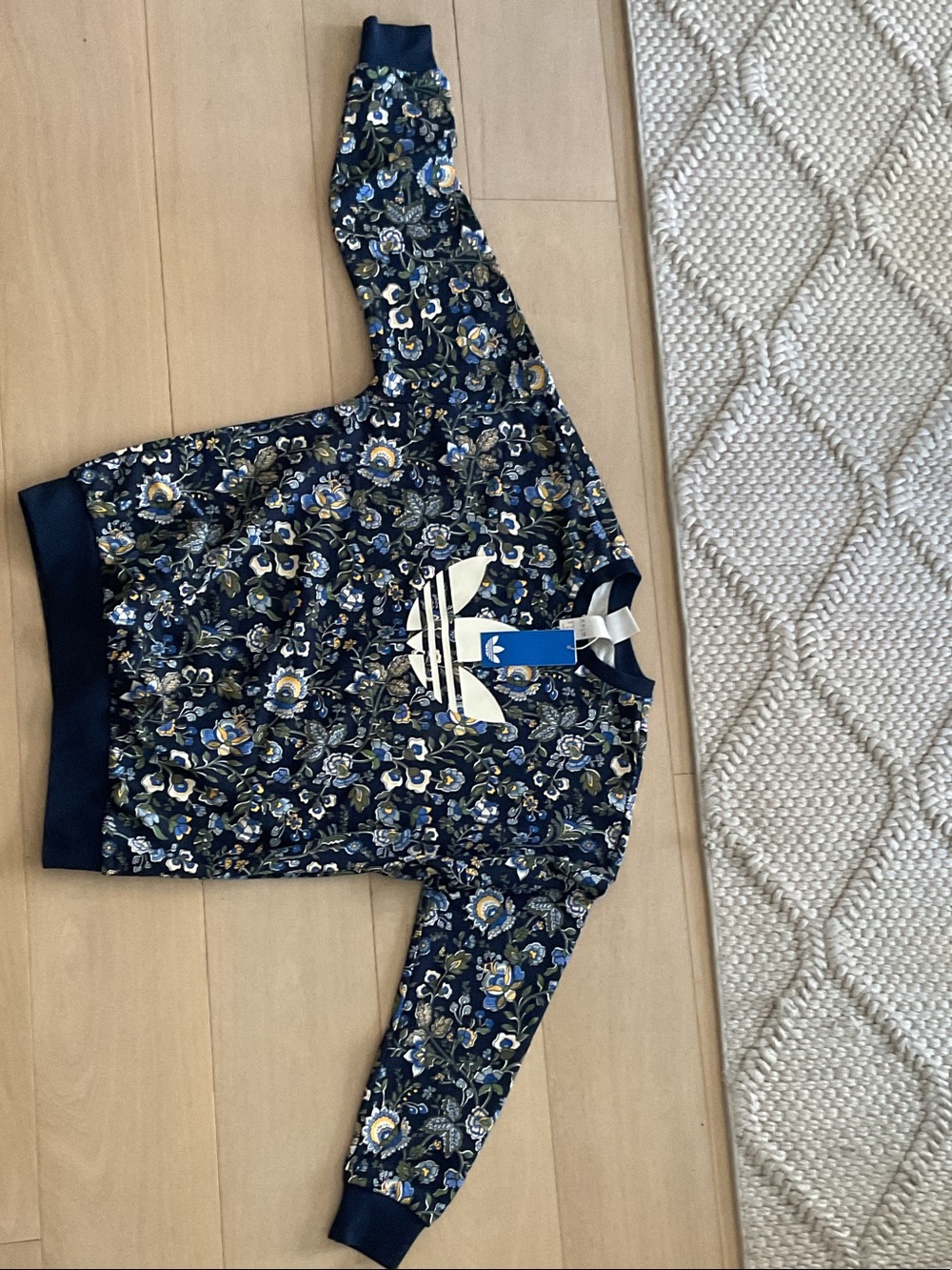 adidas Kids Navy Floral Trefoil Crewneck Sweatshirt